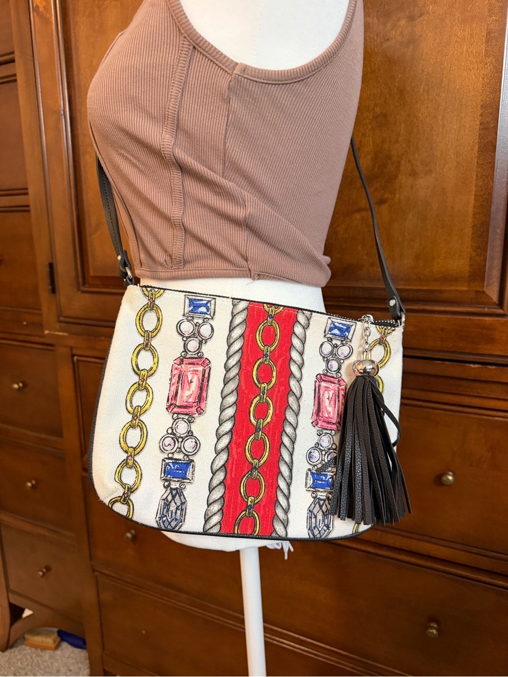 Brighton Canvas Crossbody Bag tassel sipper.
